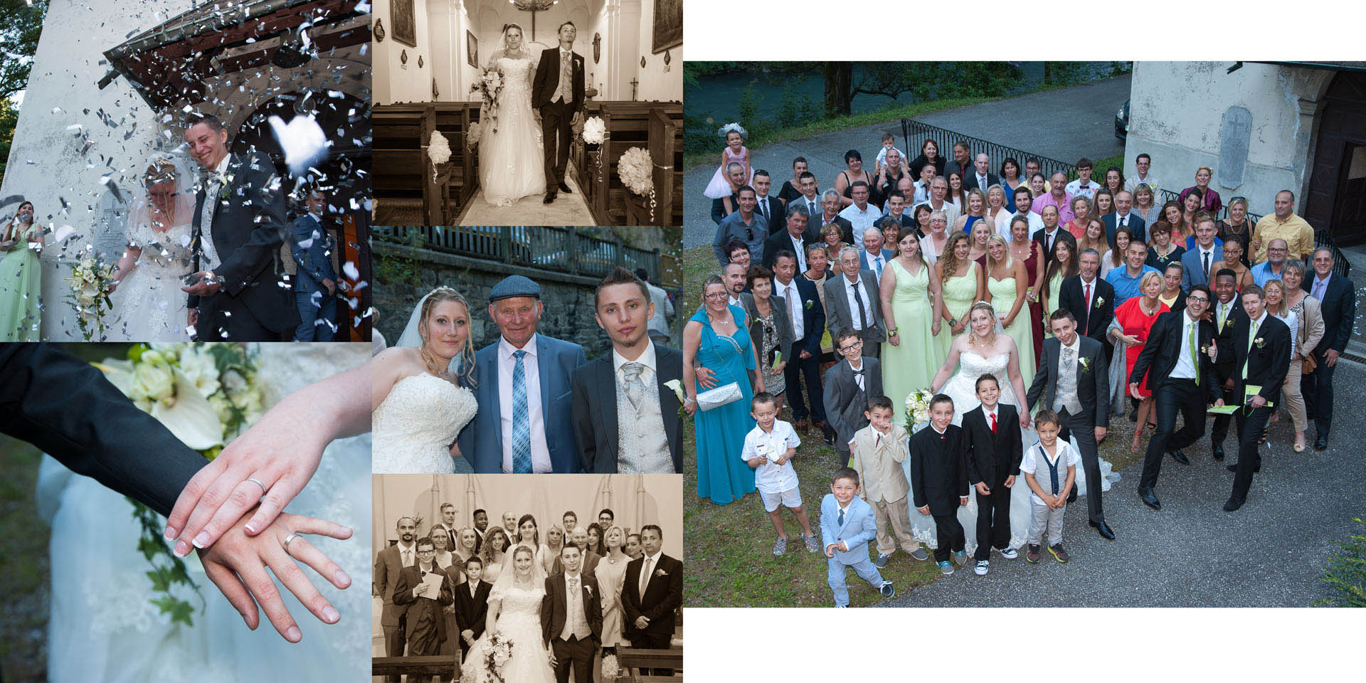 Photos de groupes en sortie d église lors du mariage à Notre Dame de Briançon (73)