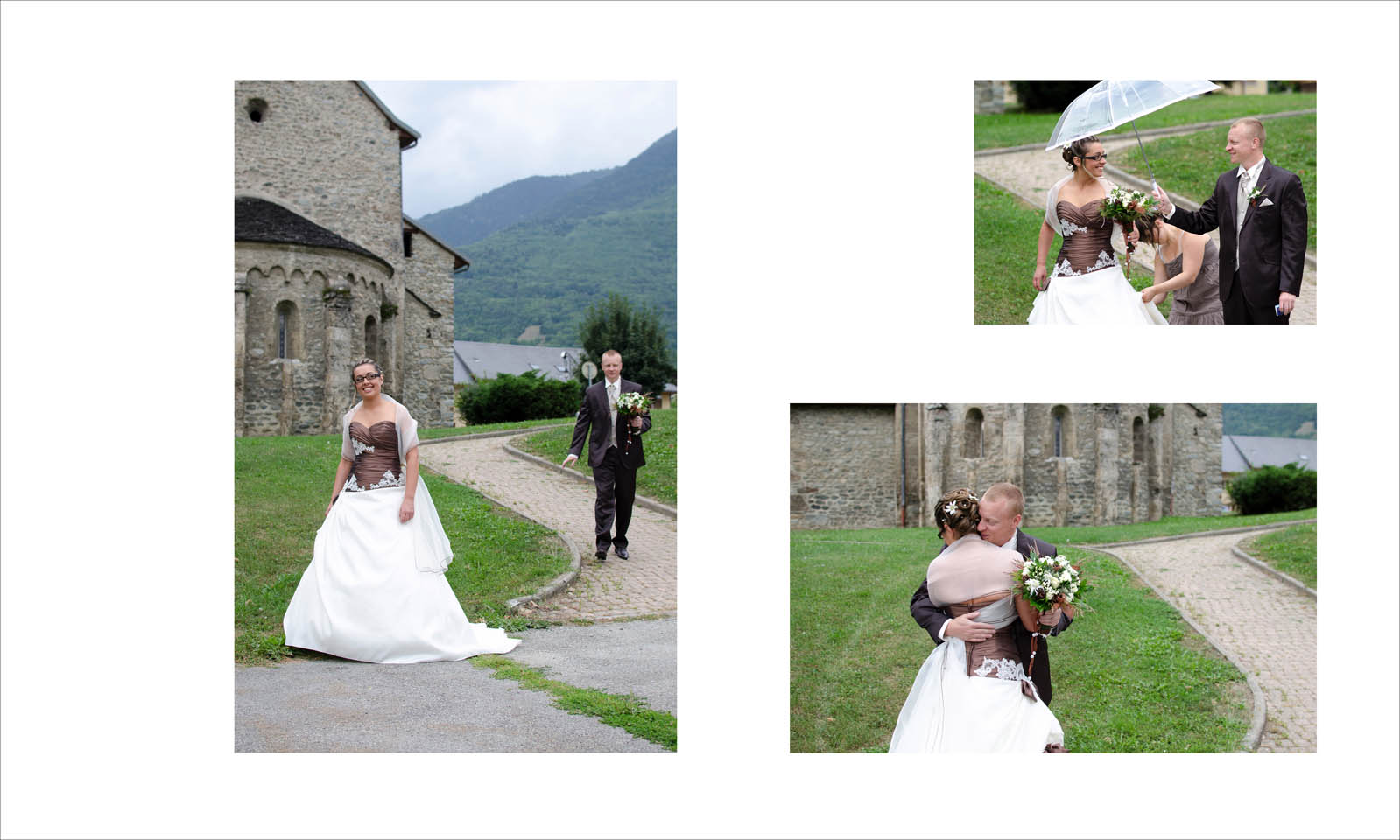 Mariage en Maurienne : premier regard entre les mariés sous la pluie