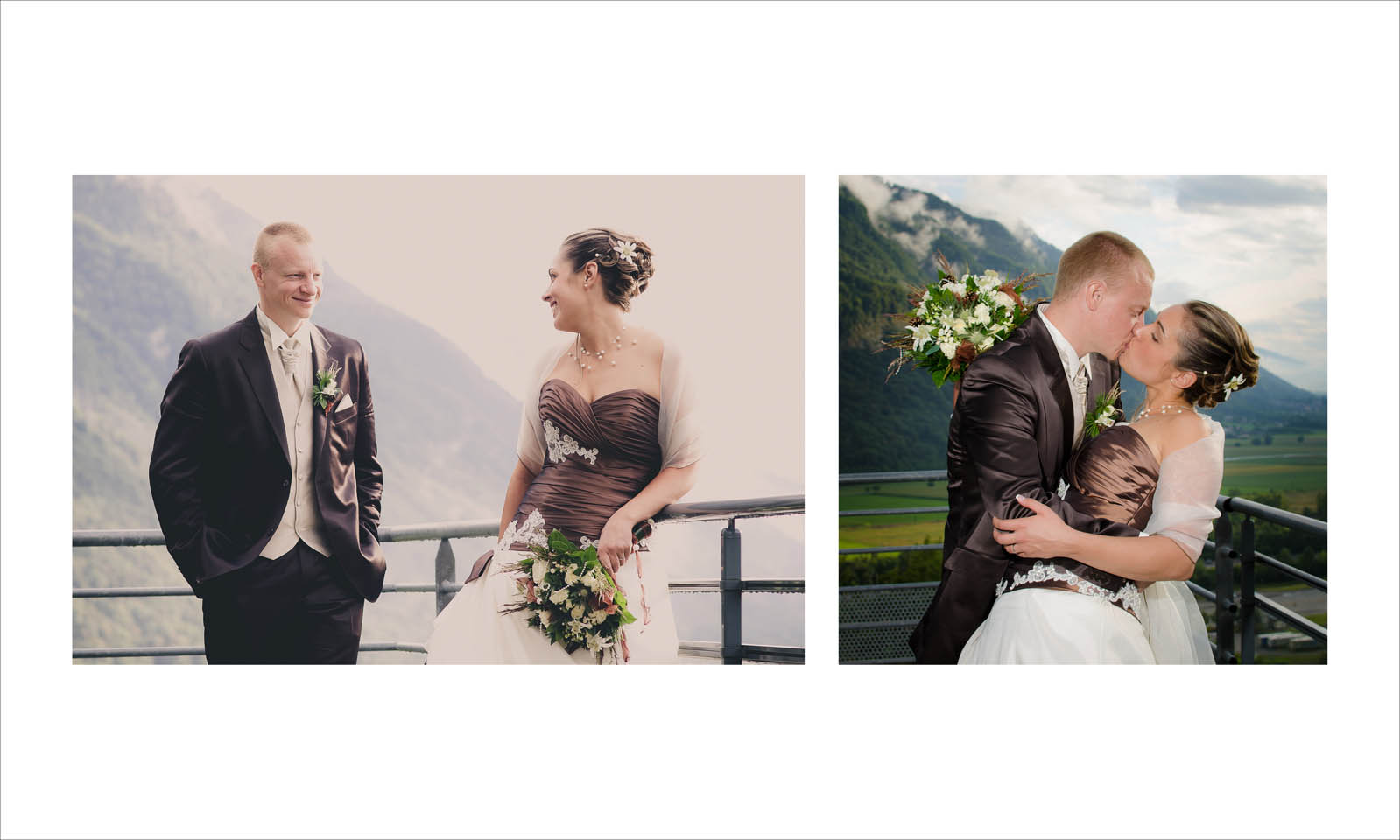 Mariage en Maurienne : les mariés posent pour leur photographe professionnel en Savoie